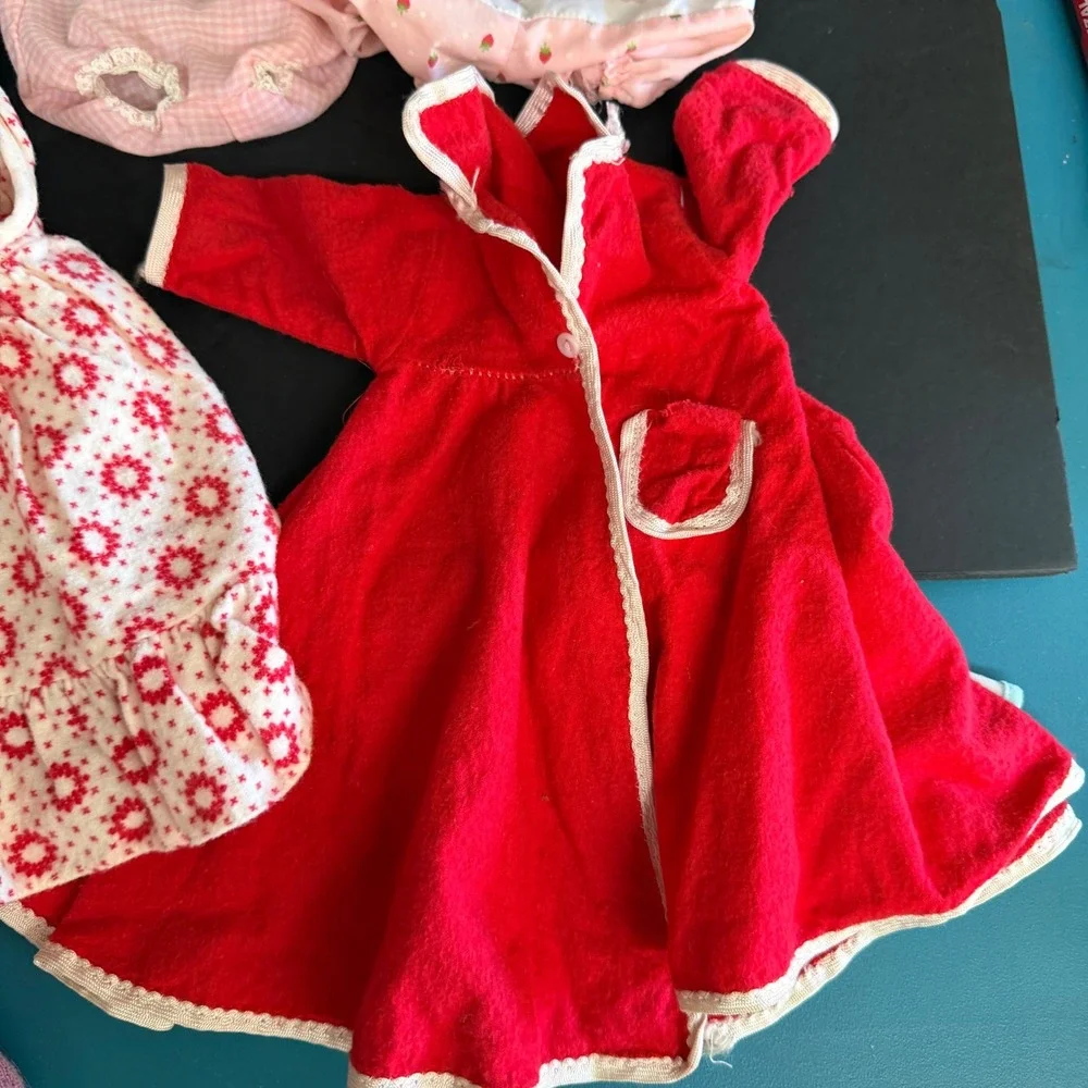 Vintage Doll Clothes Lot Red Coat Purple Knit Dress Pink Gown Floral Outfits